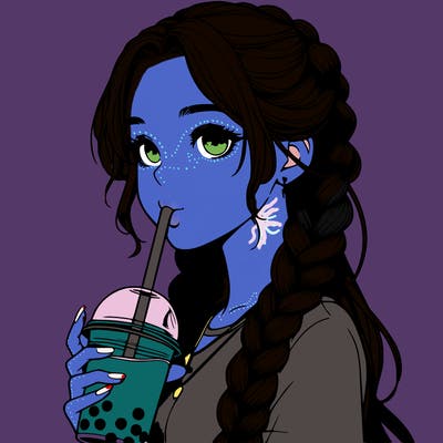 realistic girl with braided hair drinking boba