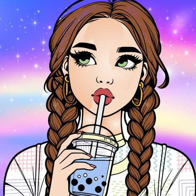 realistic girl with braided hair drinking boba