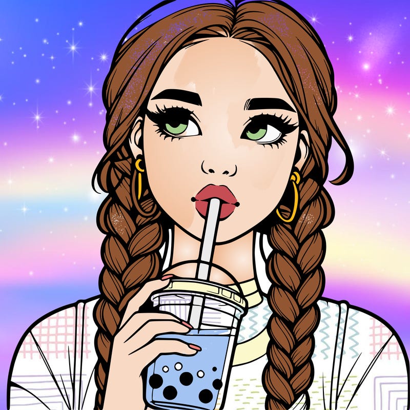 realistic girl with braided hair drinking boba