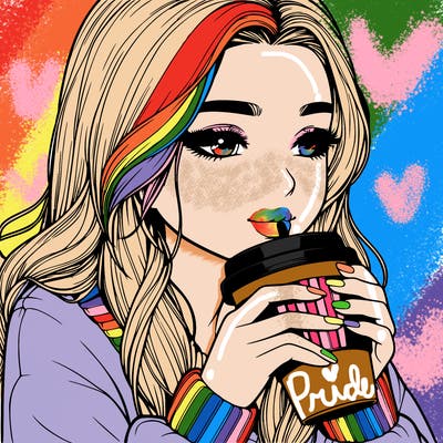 realistic girl drinking coffee