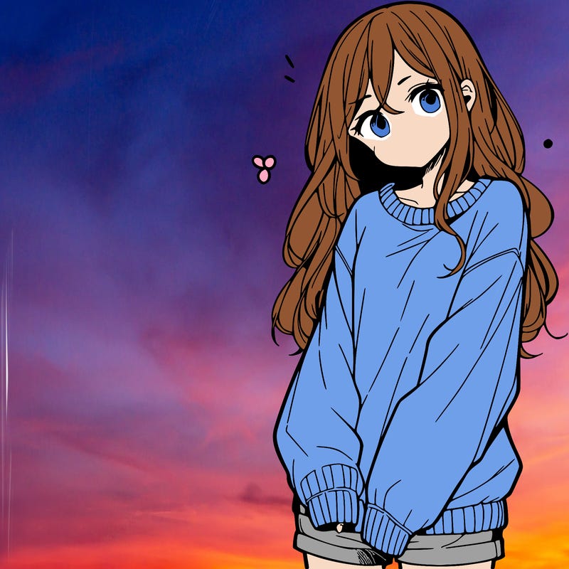 manga teen girl  in a sweater and baggy pants