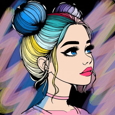 realistic girl with buns on the top of her head