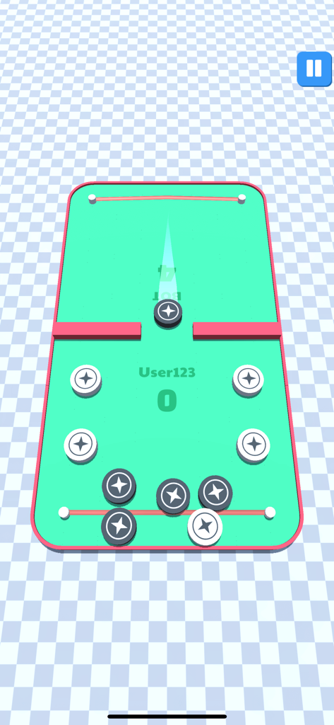 Sling Puck 3D Disk Battle Game - Top down view of a digital sling puck board with black and white disks
