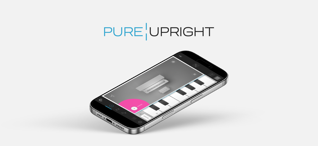 Pure Upright - Virtual Piano - Interfaccia dell'app pianoforte virtuale Pure Upright mostrata su uno smartphone