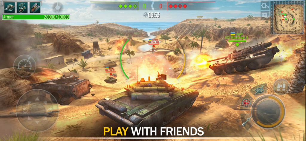 Tank Force：Battle Games Online - 3D modern tank battle in a desert landscape with multiplayer gameplay