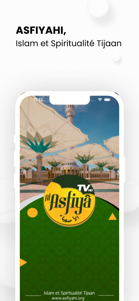 Asfiyahi TV | FM | Actu - Asfiyahi TV app intro screen showing Tijaan spirituality content