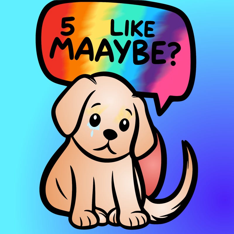 a puppy that says 5 like maybe