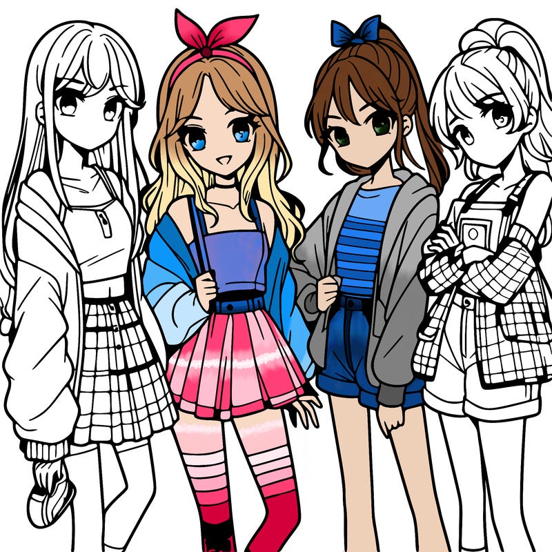 teen manga girls group of 4