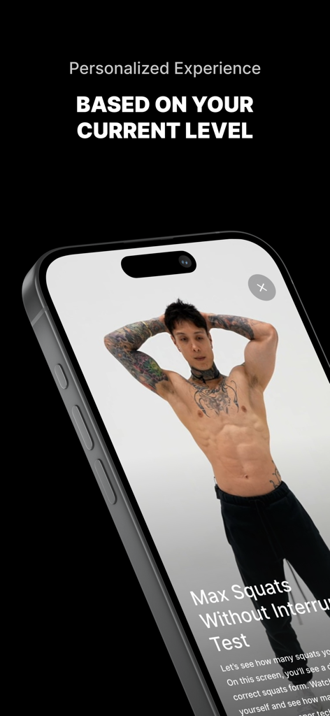 Thenx アプリのパーソナライズされたフィットネスレベル評価インターフェース