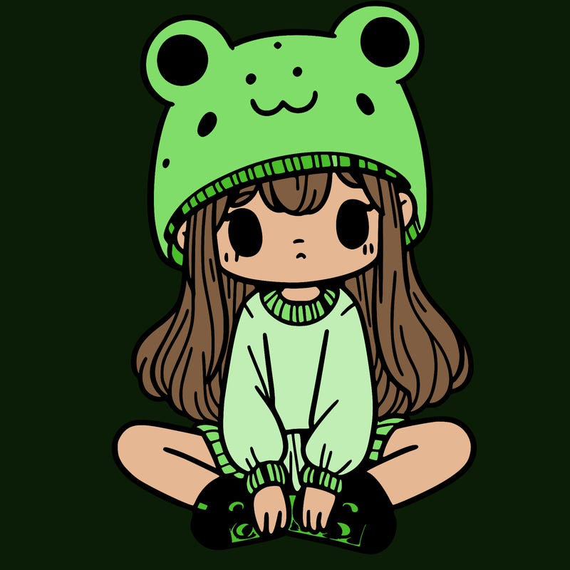 a girl wearing a frog hat and some frog socks