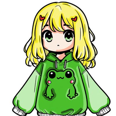girl wearing frogging sweatshirt