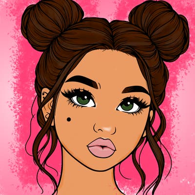 realistic girl with two buns on her hair and lips