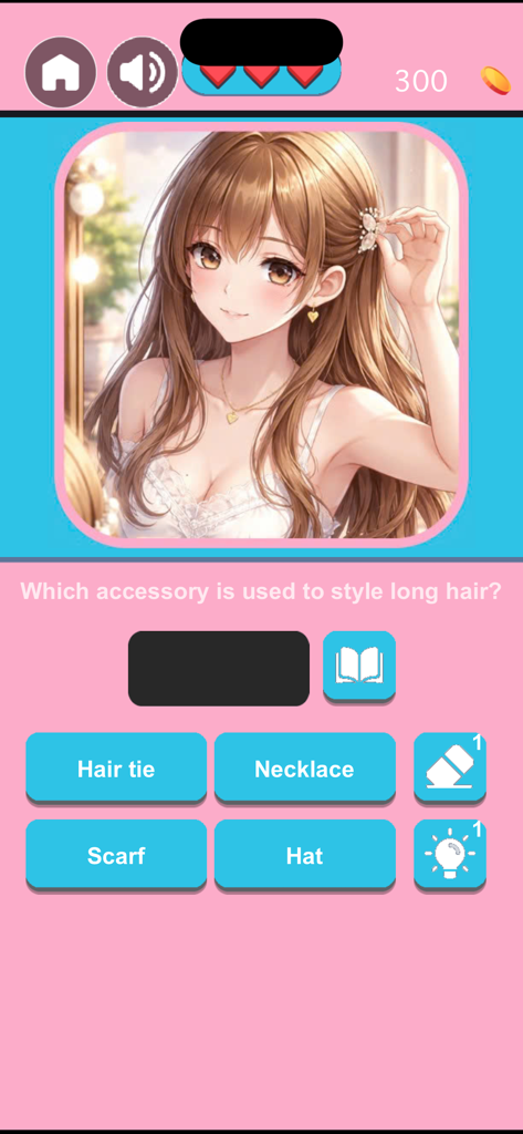 Top Anime Girl Wallpaper - Interface de jeu-questionnaire dans l'application Top Anime Girl Wallpaper présentant une fille d'anime et une question à choix multiples