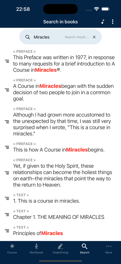 ACIM - Search results for the word Miracles in the ACIM app