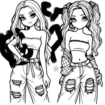 2 girls in crop tops and baggy jeans ripped