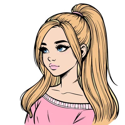realistic girl with a high ponytail