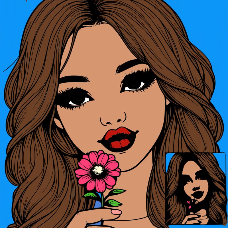 realistic girl holding a realistic flower with cote lips