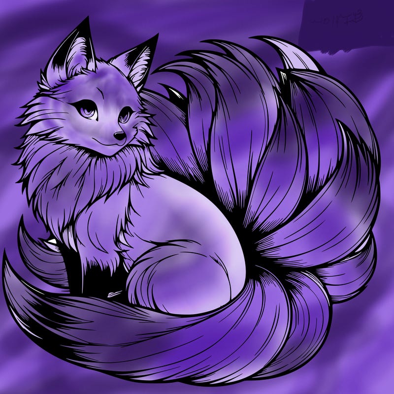 realistic detailed 9 tailed anime fox