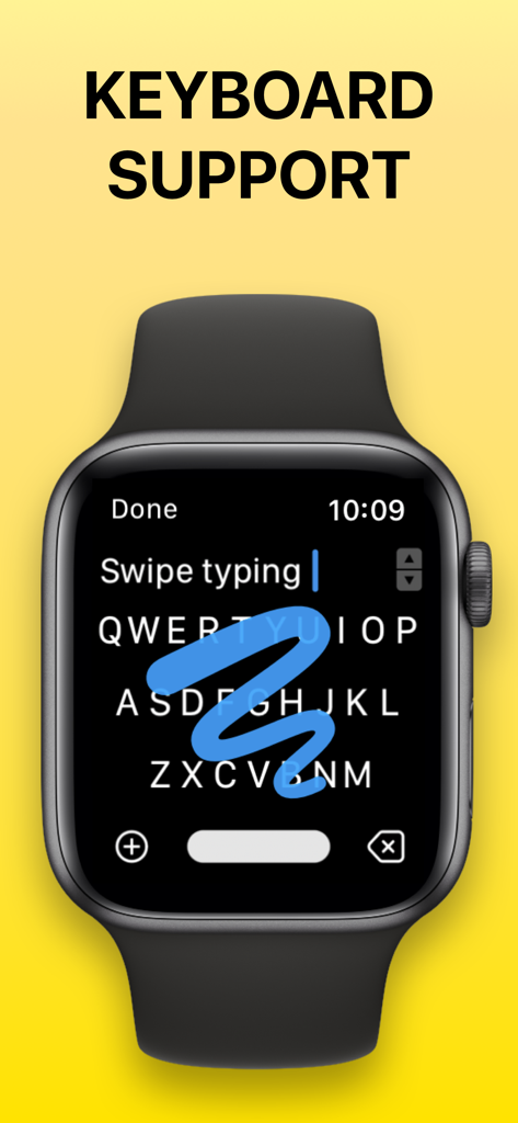 Notes for Apple Watch - Interfaz de teclado mostrando la función de escritura deslizable en la aplicación de notas de Apple Watch