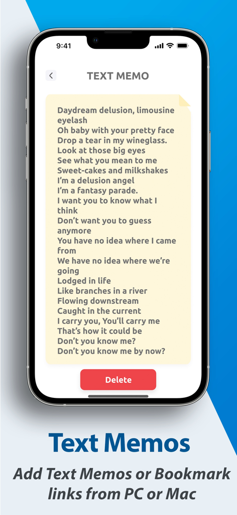 Air Share Wifi File Transfer - Pantalla de iPhone mostrando una nota de texto dentro de la interfaz de la aplicación Air Share