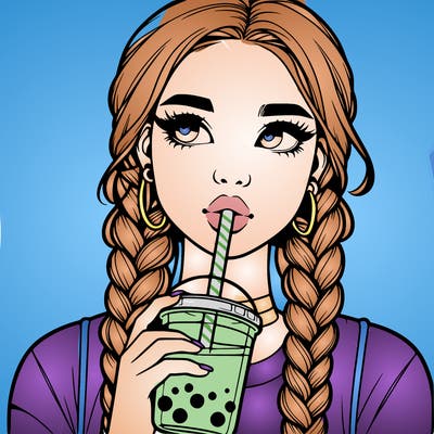 realistic girl with braided hair drinking boba