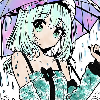 pretty anime girl in the rain