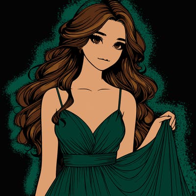 realistic girl in flowy silky prom dress