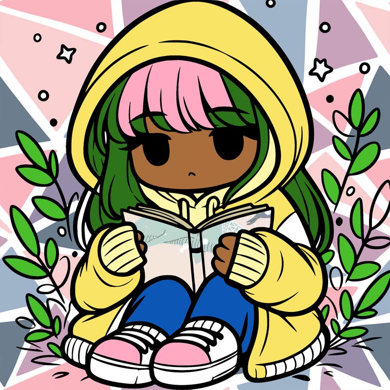 girl in oversized hoodie reading a book