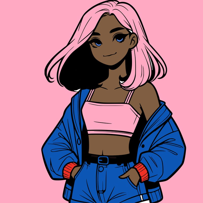 a realistic girl with a crop top and short shorts in an open jacket