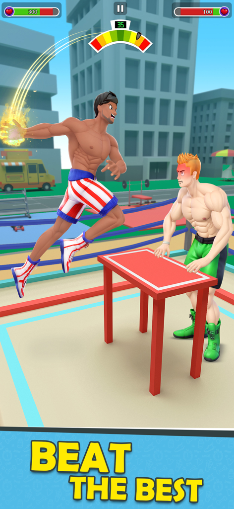 Gym Clicker Hero: Idle Muscles - ジムクリッカーヒーローのスラップファイトバトルモードで競い合う2人の筋肉質のキャラクター