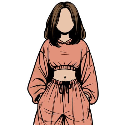 realistic girl faceless with baggy pants and a crop top