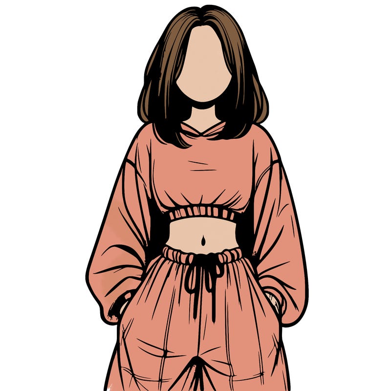 realistic girl faceless with baggy pants and a crop top