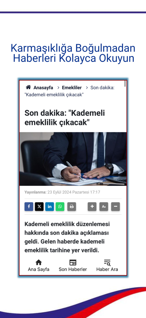 News article interface on the Memur 365 mobile app