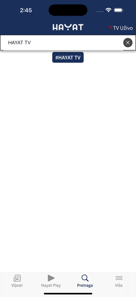 Suchoberfläche der Hayat-App für Nachrichten und TV-Inhalte