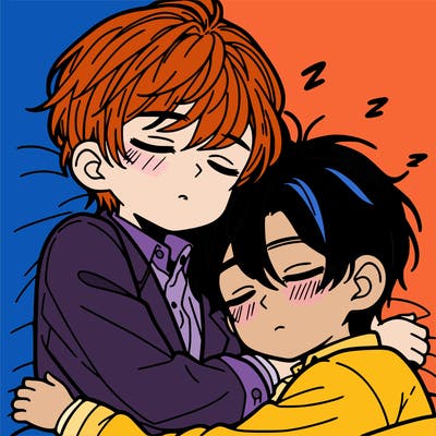 2 manga boys hugging and sleeping