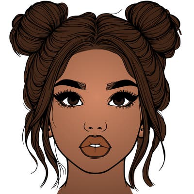 realistic girl with two buns on her hair and lips