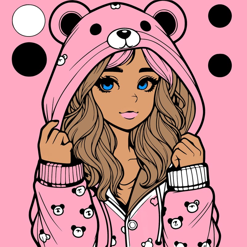 realistic girl in a animal pjs hoodie