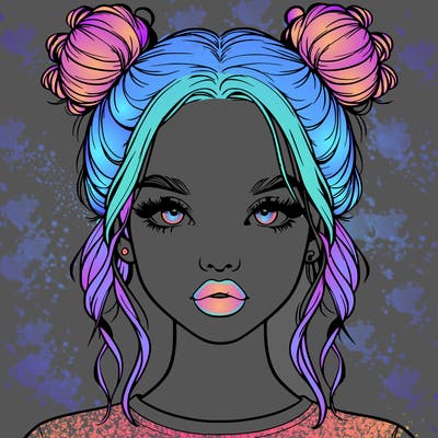 realistic girl with two buns in hair and lips