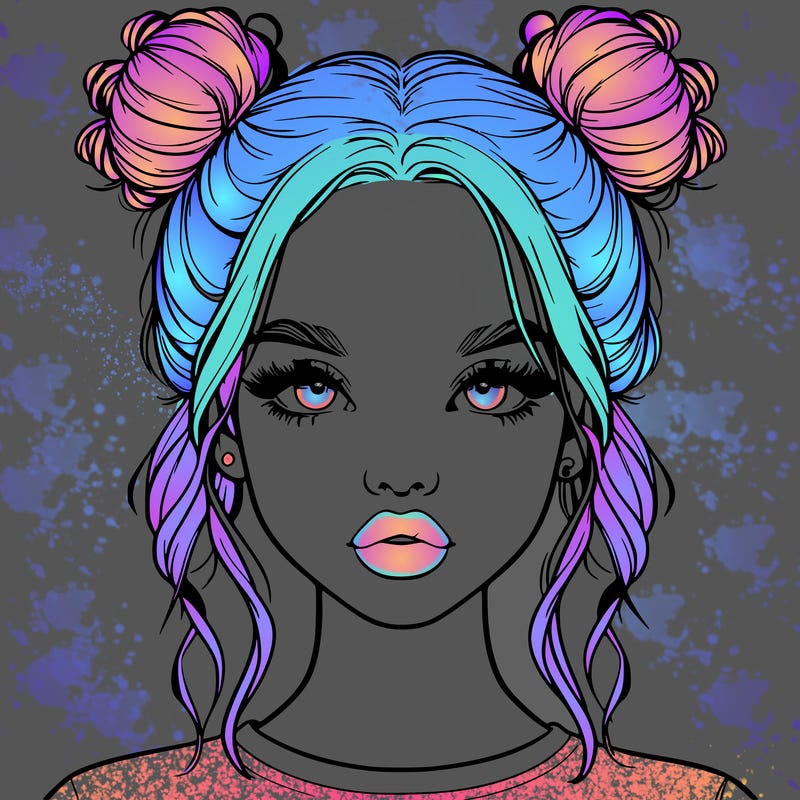 realistic girl with two buns in hair and lips