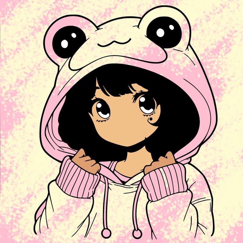 a cute teenage girl wearing a frog hoodie