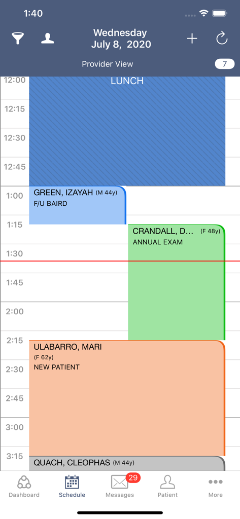 AdvancedMD Mobile - AdvancedMD Mobile app showing a color-coded provider appointment schedule