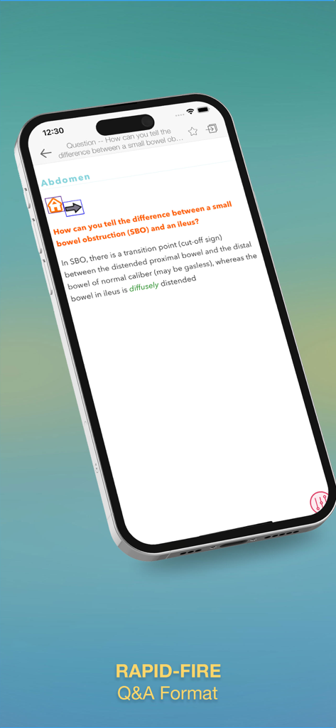 Surgical Recall - 外科ローテーションのための迅速Q&A形式を示すSurgical Recallアプリインターフェース