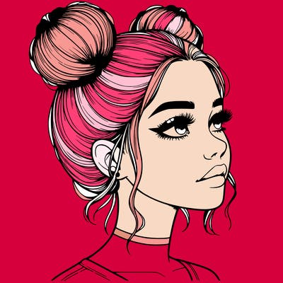 realistic girl with buns on the top of her head