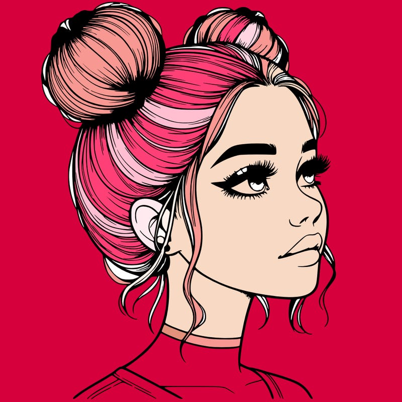realistic girl with buns on the top of her head