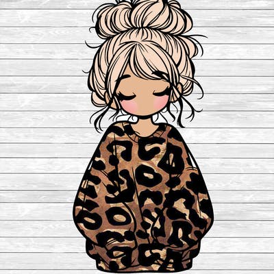 girl with baggy sweatshirt and messy bun