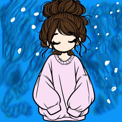 girl with baggy sweatshirt and messy bun