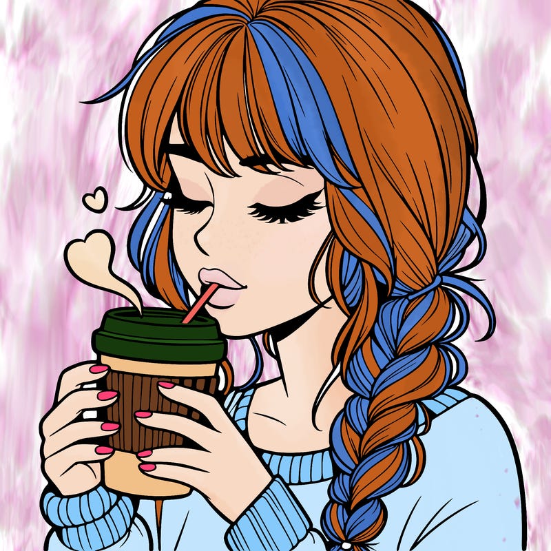 realistic girl drinking coffee