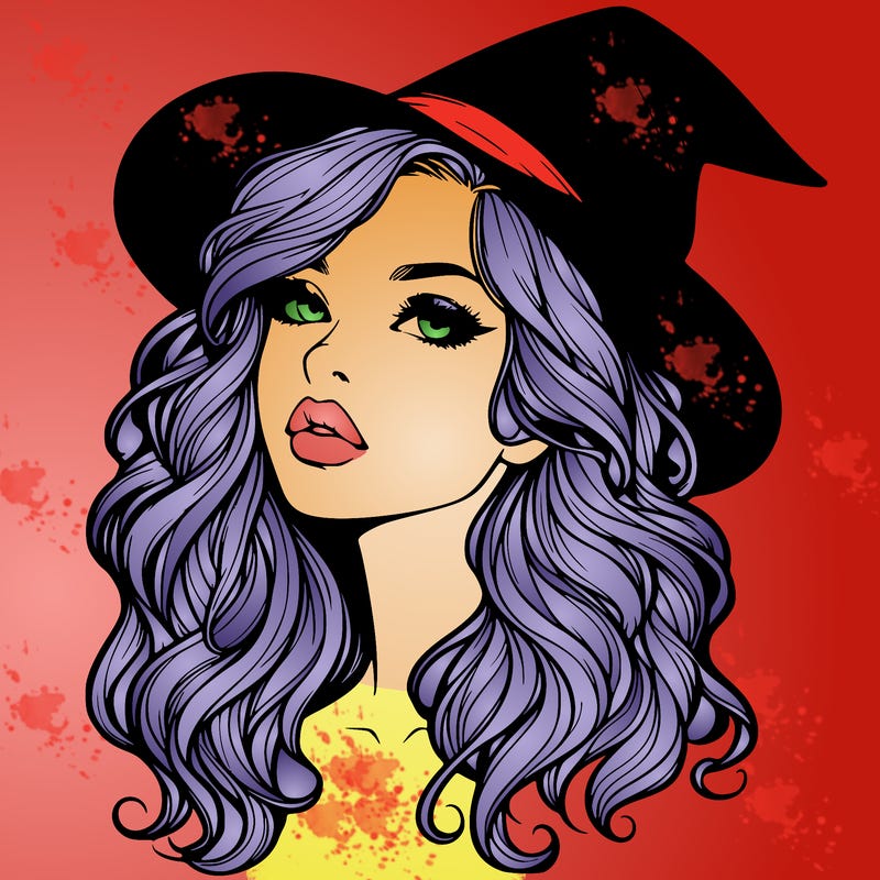 realistic witch girl with wavy hair and lips