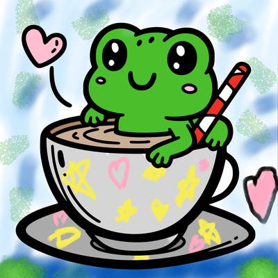 cute frog in a tea cup
