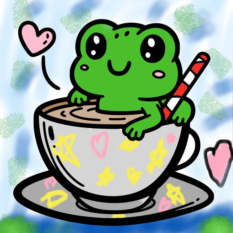 cute frog in a tea cup